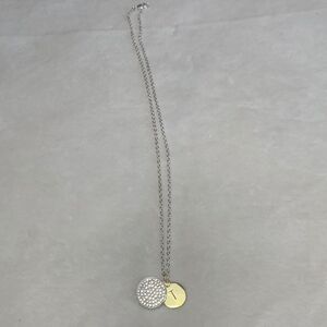 Circle Pendant Necklace, One with Rhinestones, One Gold Tone with Letter T